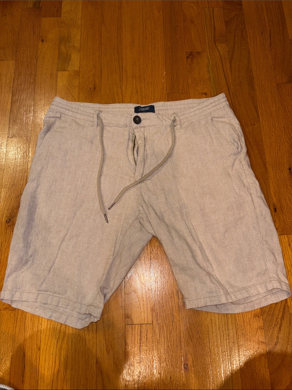 Leader Men’s Beige Linen-Cotton Blend Drawstring Shorts Large
